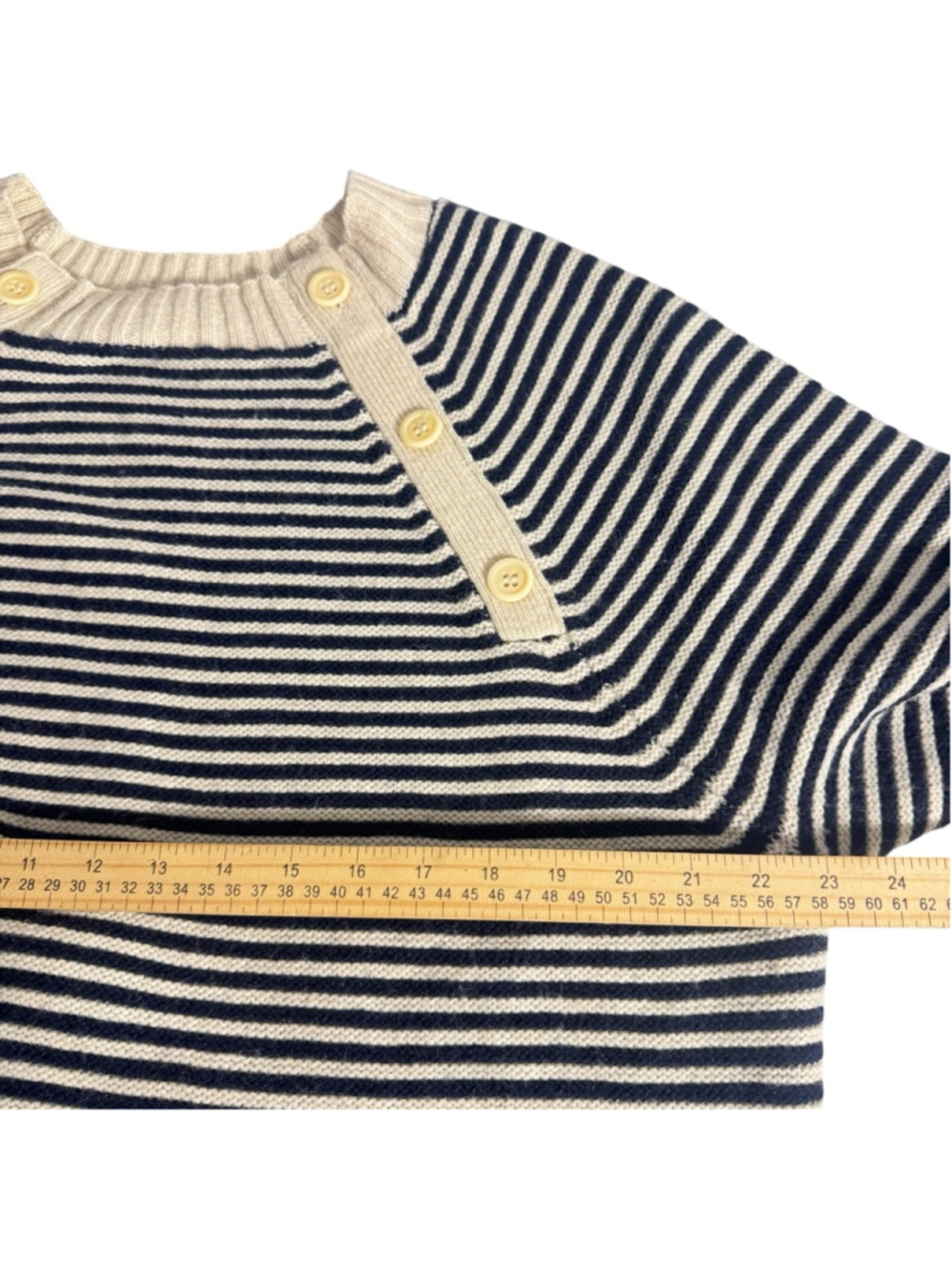 2X J. Crew Crewneck Shoulder button Tippi sweater Nautical Stripes Navy & Cream - Picture 7 of 11
